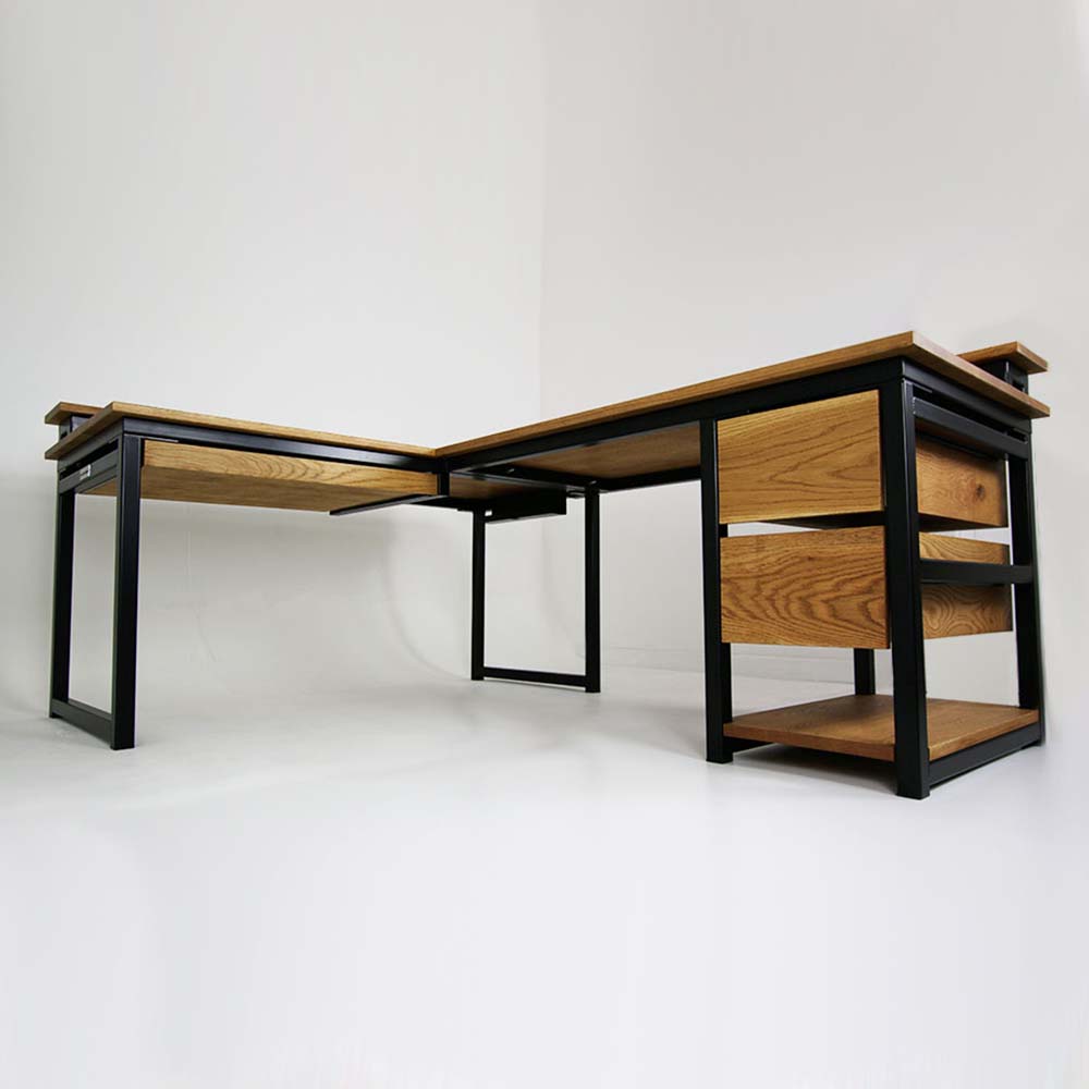 industrial desk with custom shelves