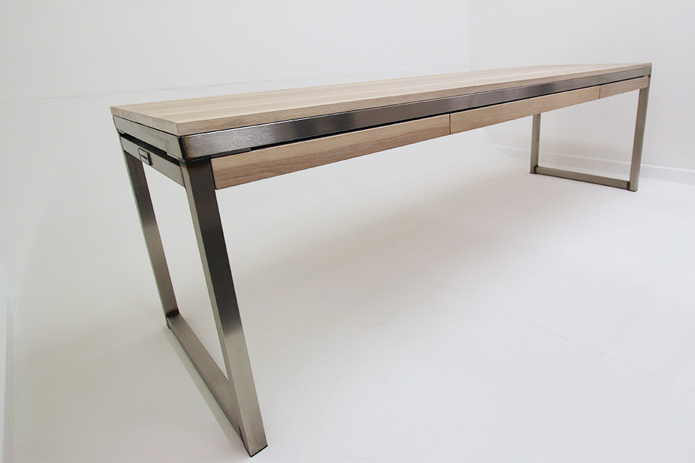 stainless steel white oak industrial desks