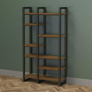 industrial bookcase layered shelves