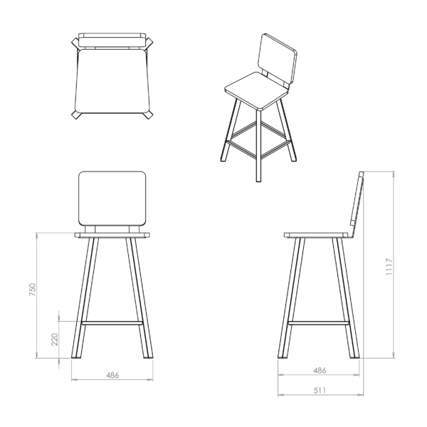 Seating Simple Technicals - Barstool No Arms Oak