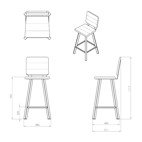 Seating Simple Technicals - Barstool No Arms Upholstered