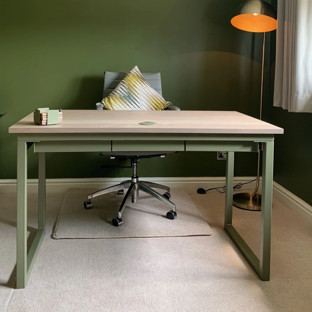 Custom green desk with drawer