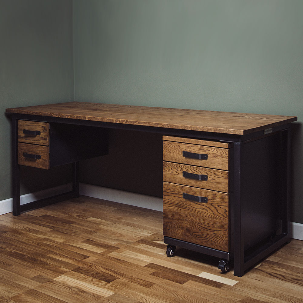 Remington Industrial Desk With Filing Cabinet Russell Oak And